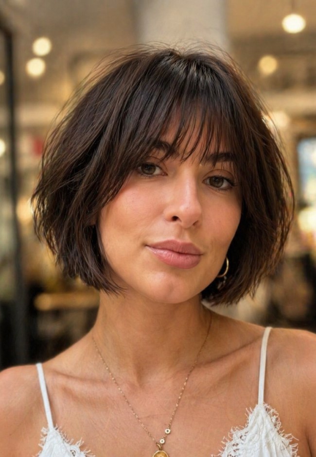 Lace Trim Spaghetti Strap Top and French Bangs Lace Trim Spaghetti Strap Top and French Bangs