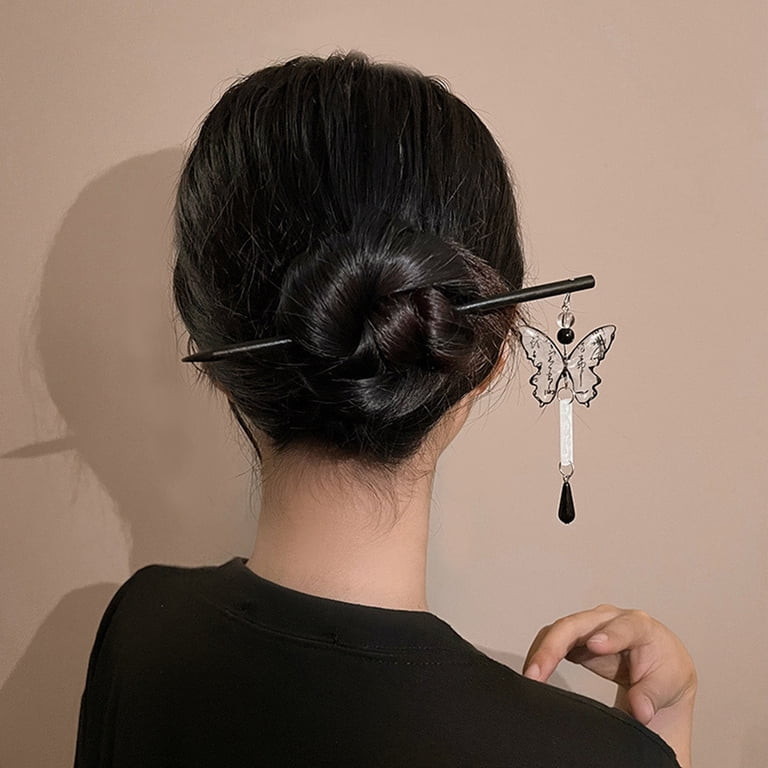 Sleek Bun With Butterfly Pendant Stick — Hair Stick Hairstyles
