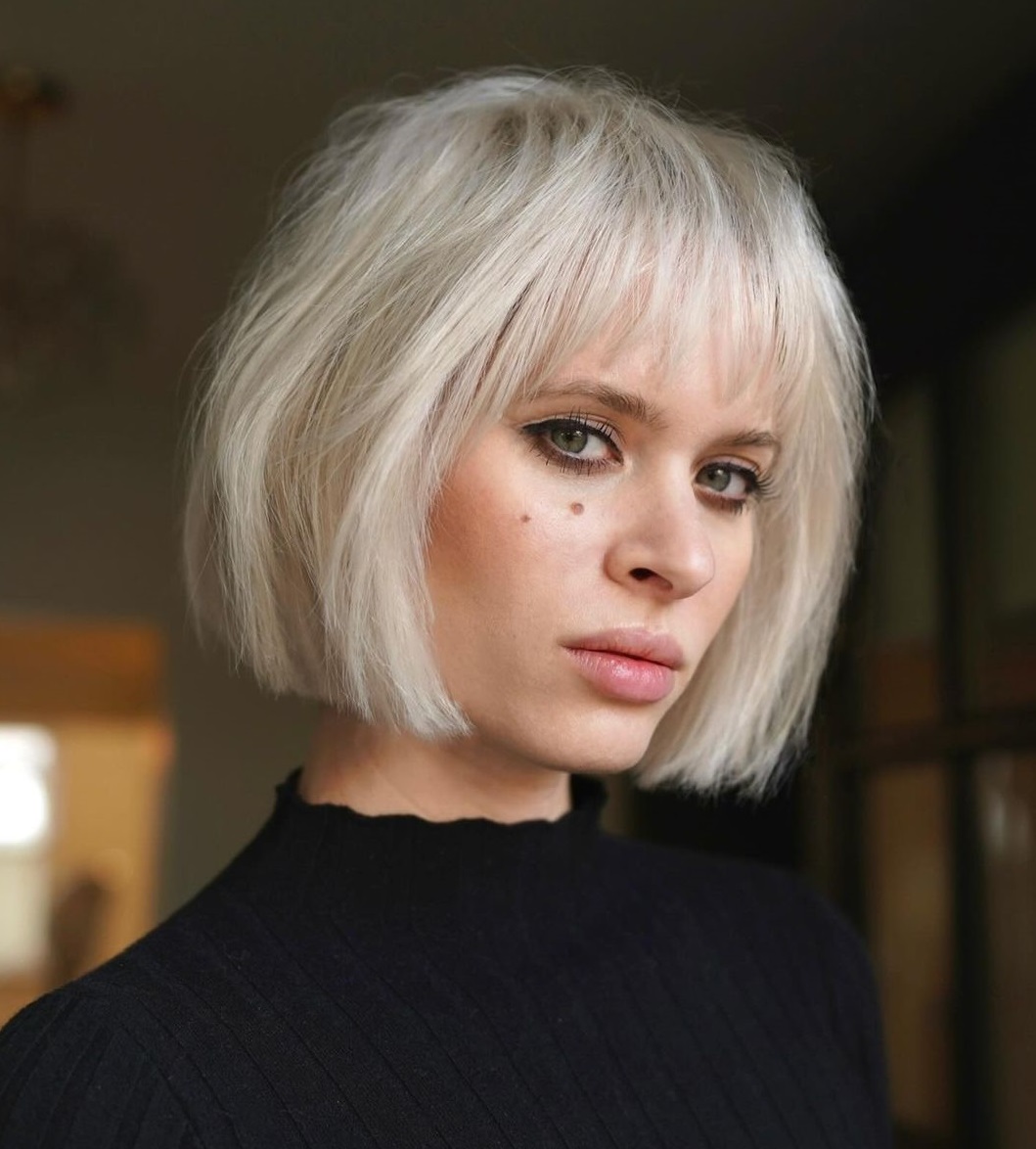 Platinum Blunt Bob With Bangs Platinum Blunt Bob With Bangs — Haircuts for Thin Hair