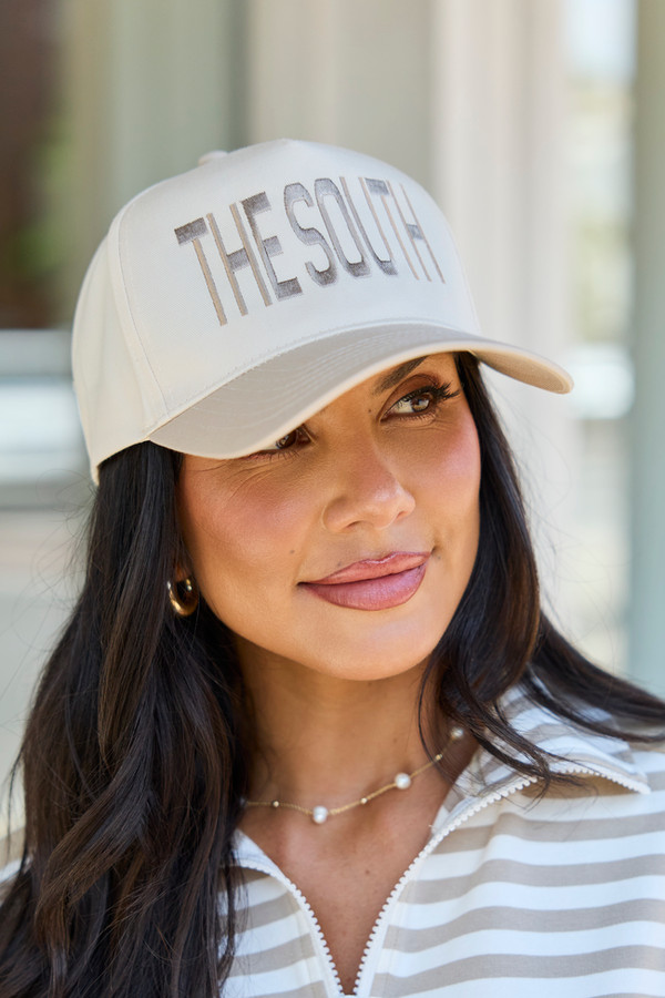 Embossed 'The South' Trucker Hat with Striped Shirt Embossed 'The South' Trucker Hat with Striped Shirt — Trucker Hat Outfits