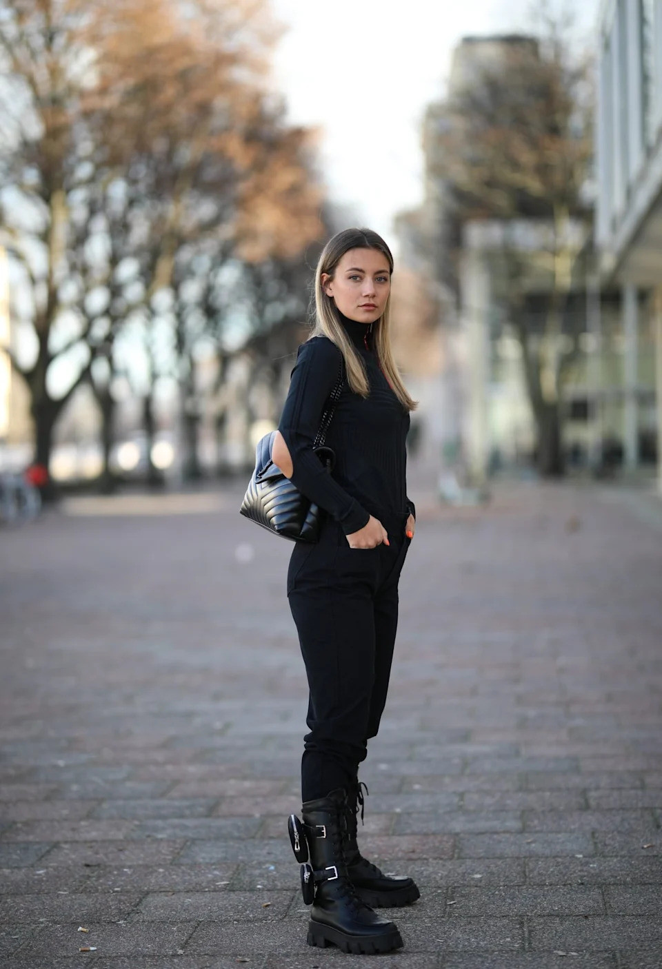 Turtleneck and Slim Trousers with Chunky Platform Boots for Gothic Professionalism — Corporate Goth Outfits