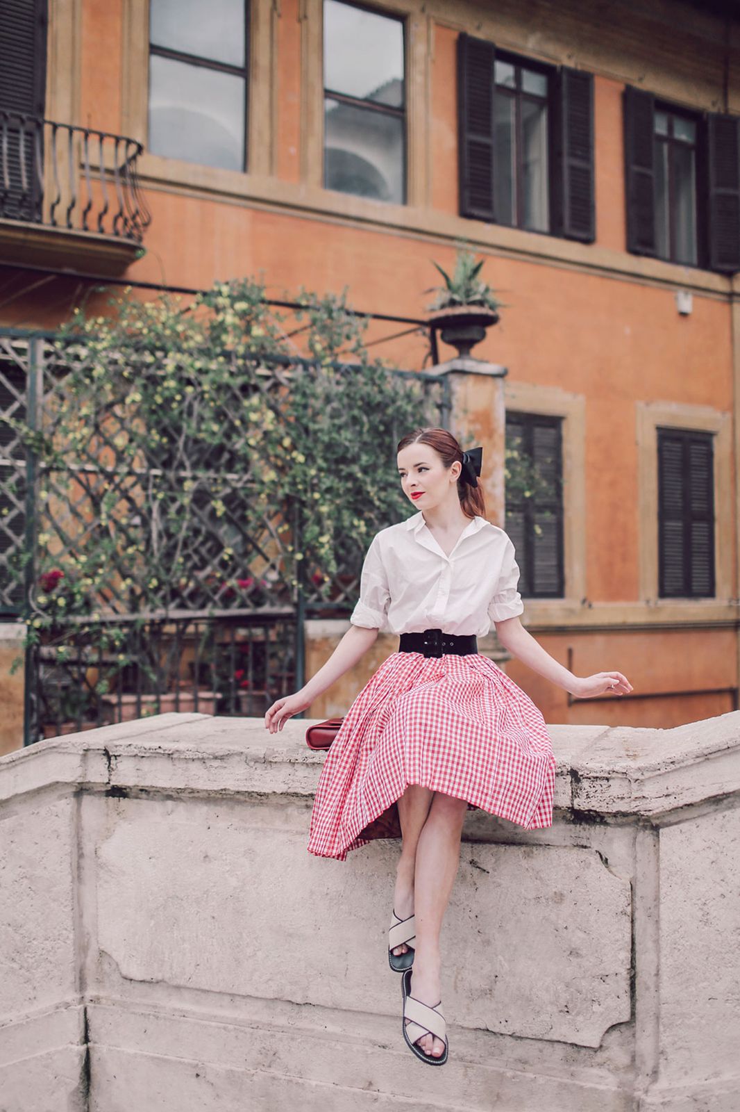 Gingham Skirt and Button-Up for Classic Sightseeing Gingham Skirt and Button-Up for Classic Sightseeing — Rome Outfits