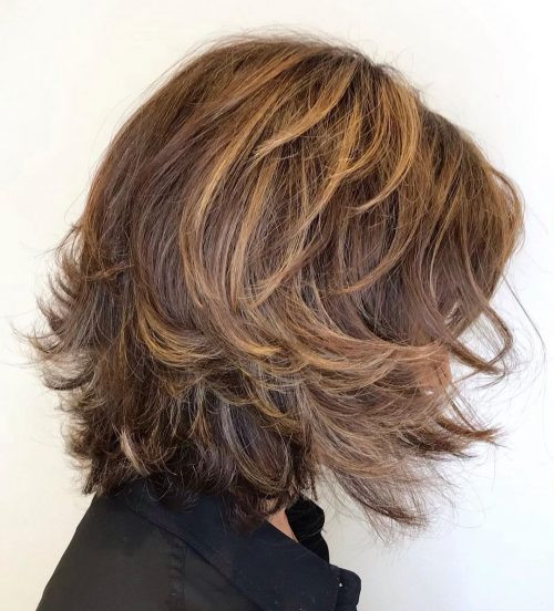 Collarbone Medium Brown Layers with Blonde Highlights Collarbone Medium Brown Layers with Blonde Highlights — Brown Hair Over 50