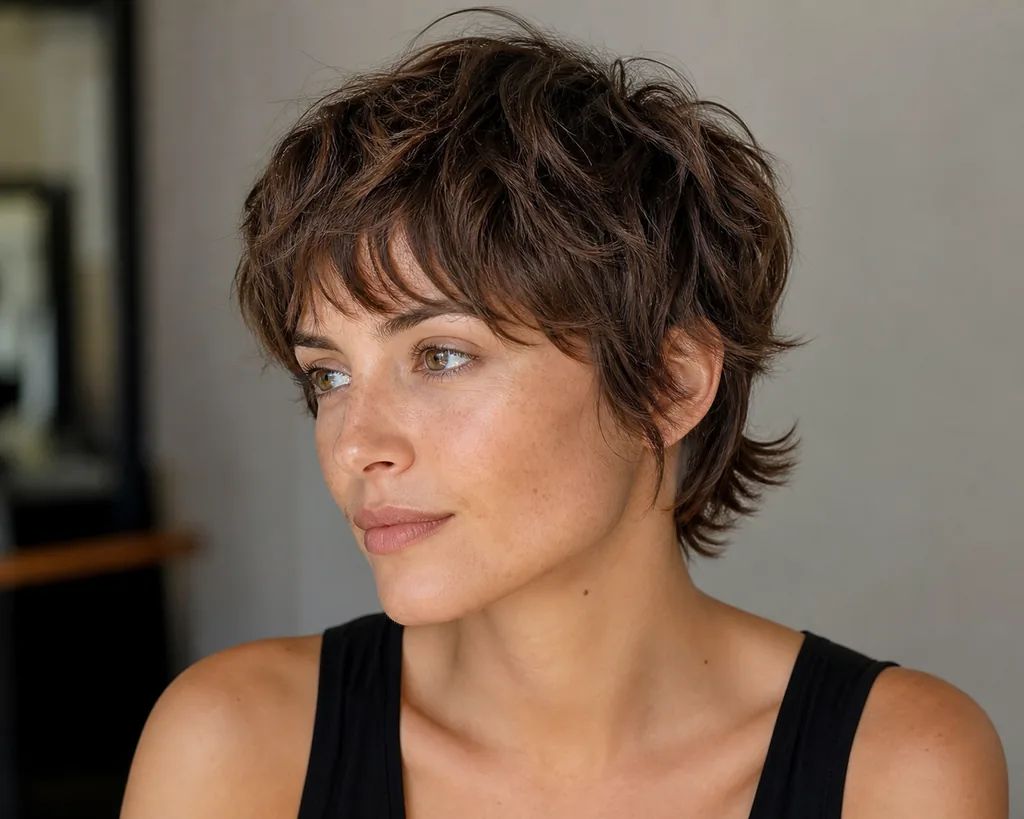 Dark Brown Shag With Choppy Layers — Short Shag