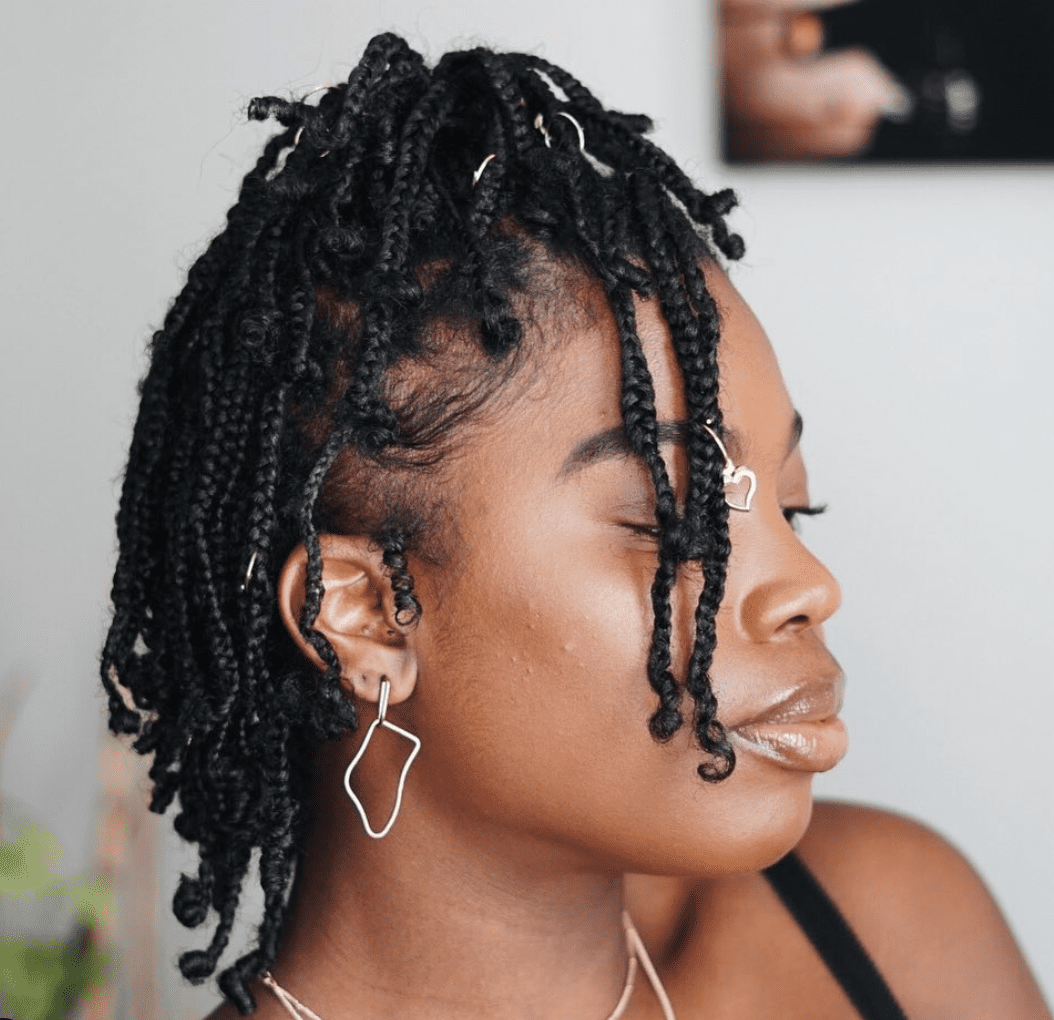 Shoulder Length Curly Mini Braids With Rings