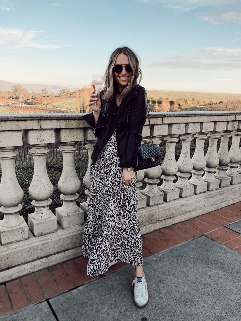 Leather Jacket and Leopard Print Dress for a Night Out Leather Jacket and Leopard Print Dress for a Night Out — Napa Outfits