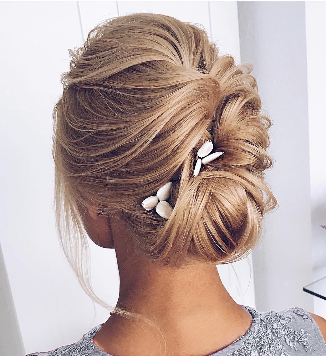 Side Chignon with Decorative Pins and Balayage — Updos for Medium Hair