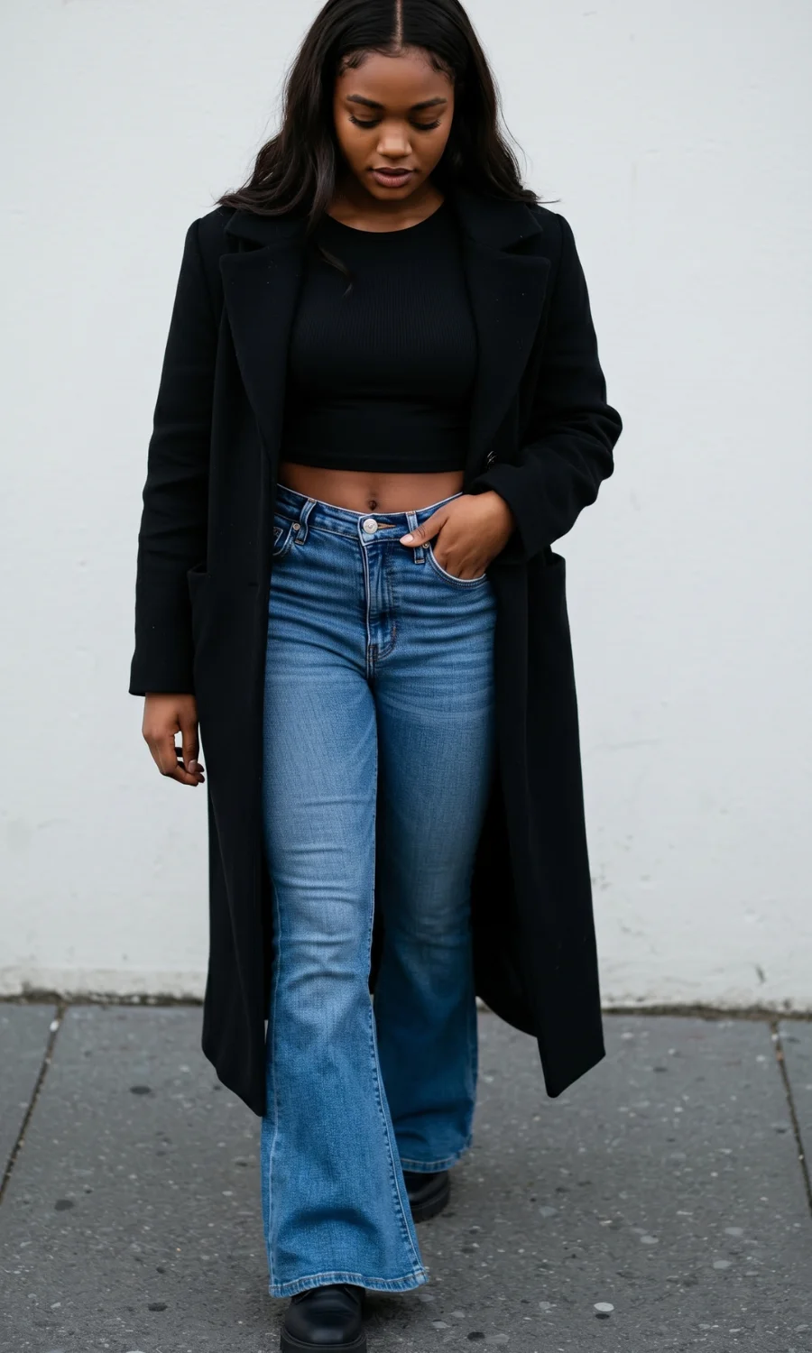 Black Platform Shoes Outfit Idea Black Platform Shoes Outfit Idea — Bootcut Jeans