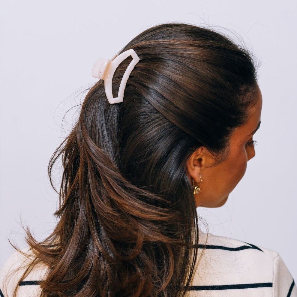 Half-Up Blowout with Geometric Clip — Mini Claw Clip Hairstyles