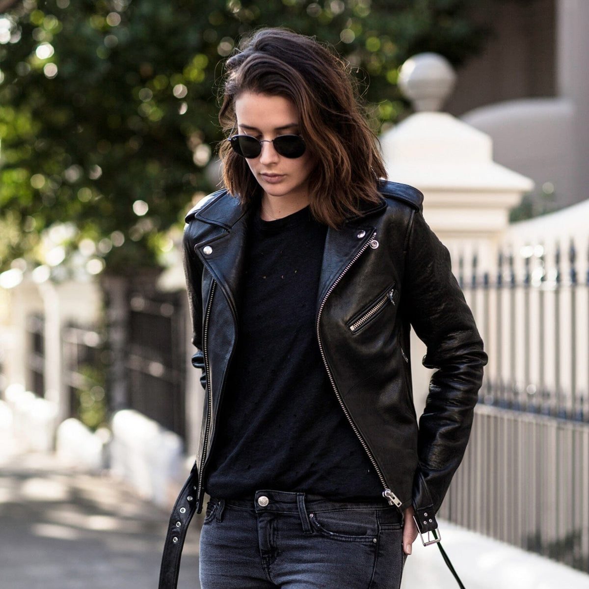 Fitted Black Leather Biker Jacket with Silver Zippers Fitted Black Leather Biker Jacket with Silver Zippers — Leather Jackets