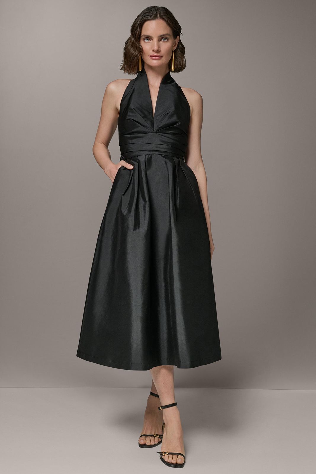 Sophisticated Black Satin Halter Dress for Formal Events Sophisticated Black Satin Halter Dress for Formal Events — Fit and Flare Dresses