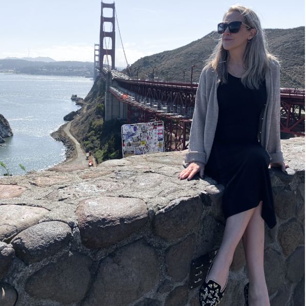 Metallic Knit Cardigan and Midi Dress for Sightseeing Chic — San Francisco Outfits