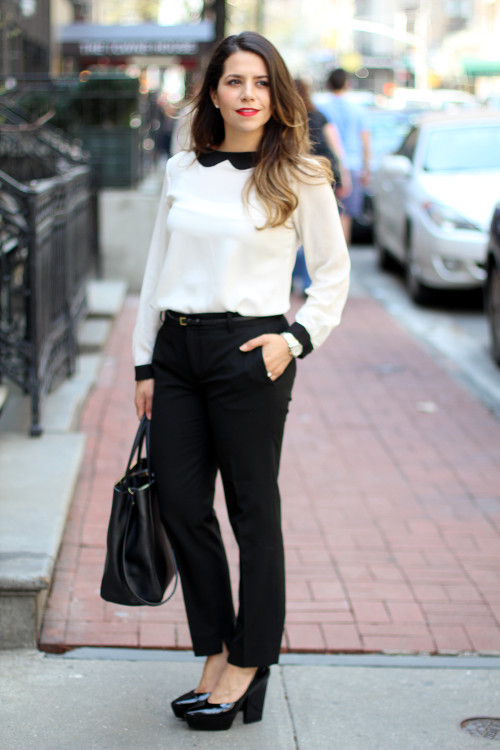 Monochrome Black and White with Peter Pan Collar Blouse — First Day of Work Outfits