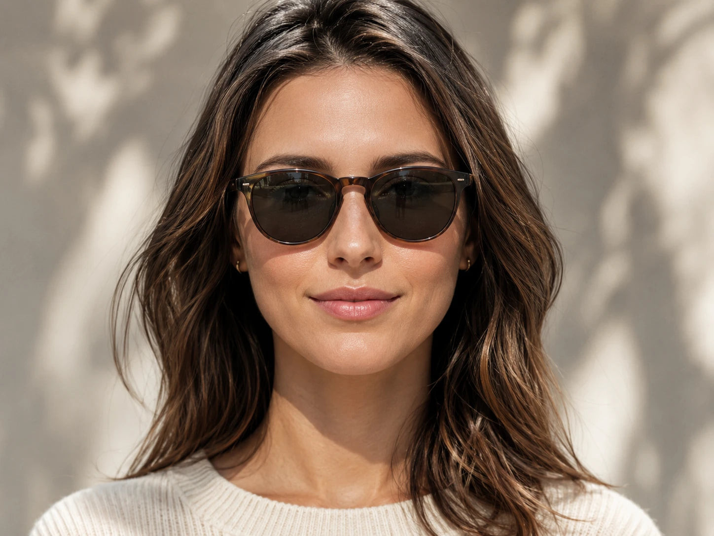 Cozy Chic: Classic Tortoiseshell Sunglasses with Knit Sweater — Sunglasses for Oval Face