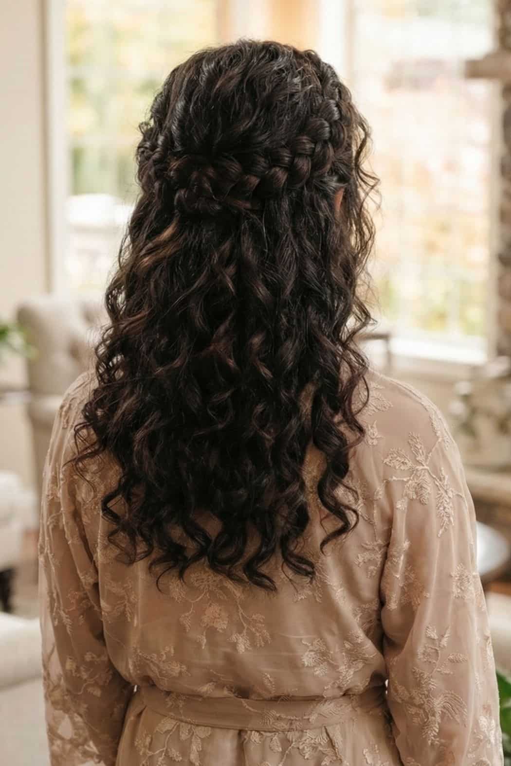 Dark Brown Braids With Auburn Highlights Dark Brown Braids With Auburn Highlights — Half Up Half Down Curly Hair