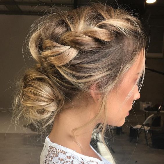 Long Blonde Braided Updo with Dark Roots Long Blonde Braided Updo with Dark Roots — Messy Updo