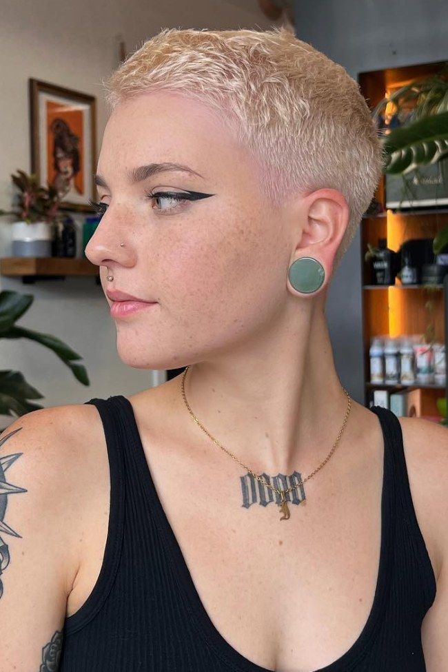 Textured Platinum Side Profile — Buzz Cut for Women