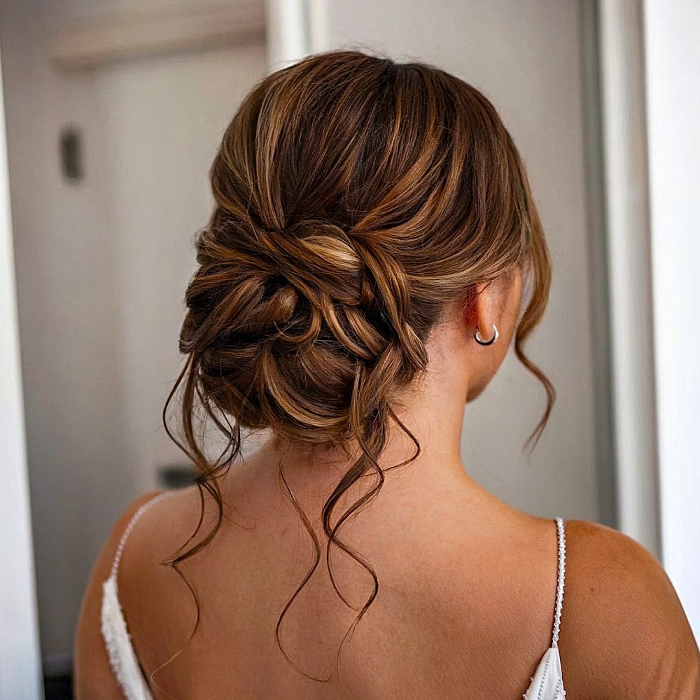 Textured Brown Updo With Twisted Knot Textured Brown Updo With Twisted Knot — Homecoming Updos