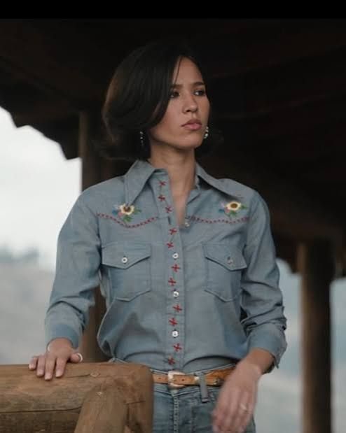 Embroidered Denim Shirt with Floral Detail for a Feminine Touch Embroidered Denim Shirt with Floral Detail for a Feminine Touch — Yellowstone Outfits