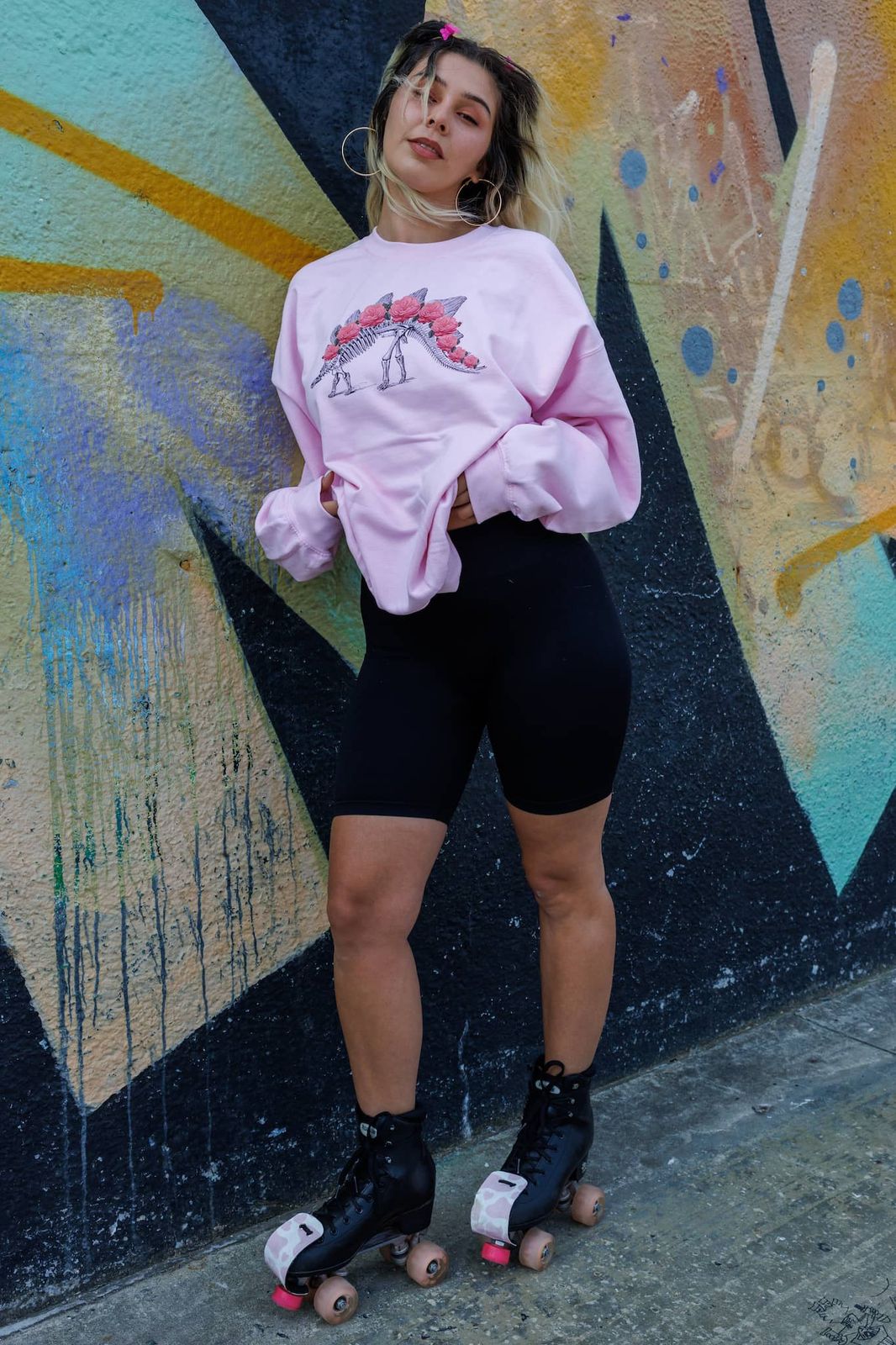 Graphic Sweatshirt and Biker Shorts for Casual Comfort — Roller Skating Outfits