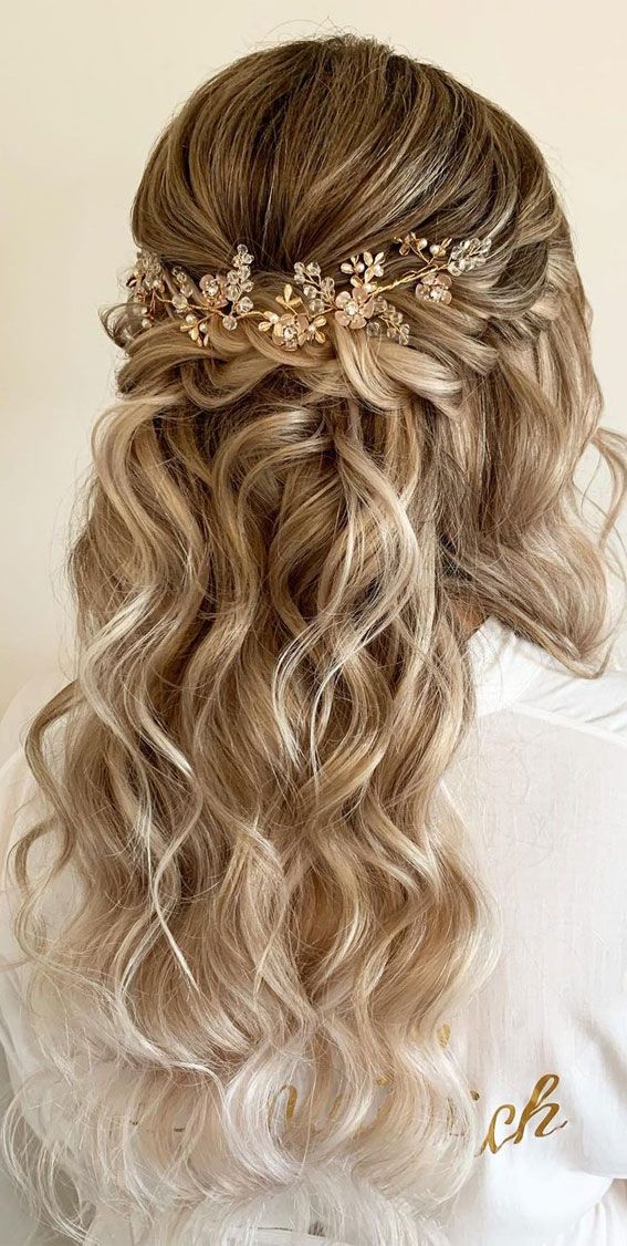 Ash Blonde Floral Accessory — Half Up Half Down Wavy Hair