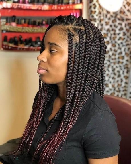 Ombre Box Braids With Burgundy Ends — Layered Braids