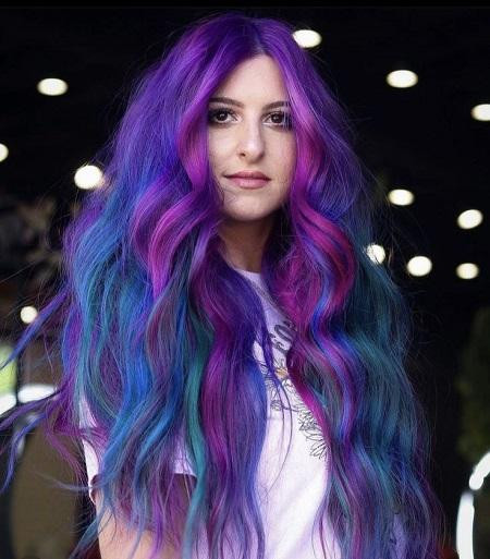 Mid-Back Pink And Purple Highlights On Dark Base — Pink and Purple Hair