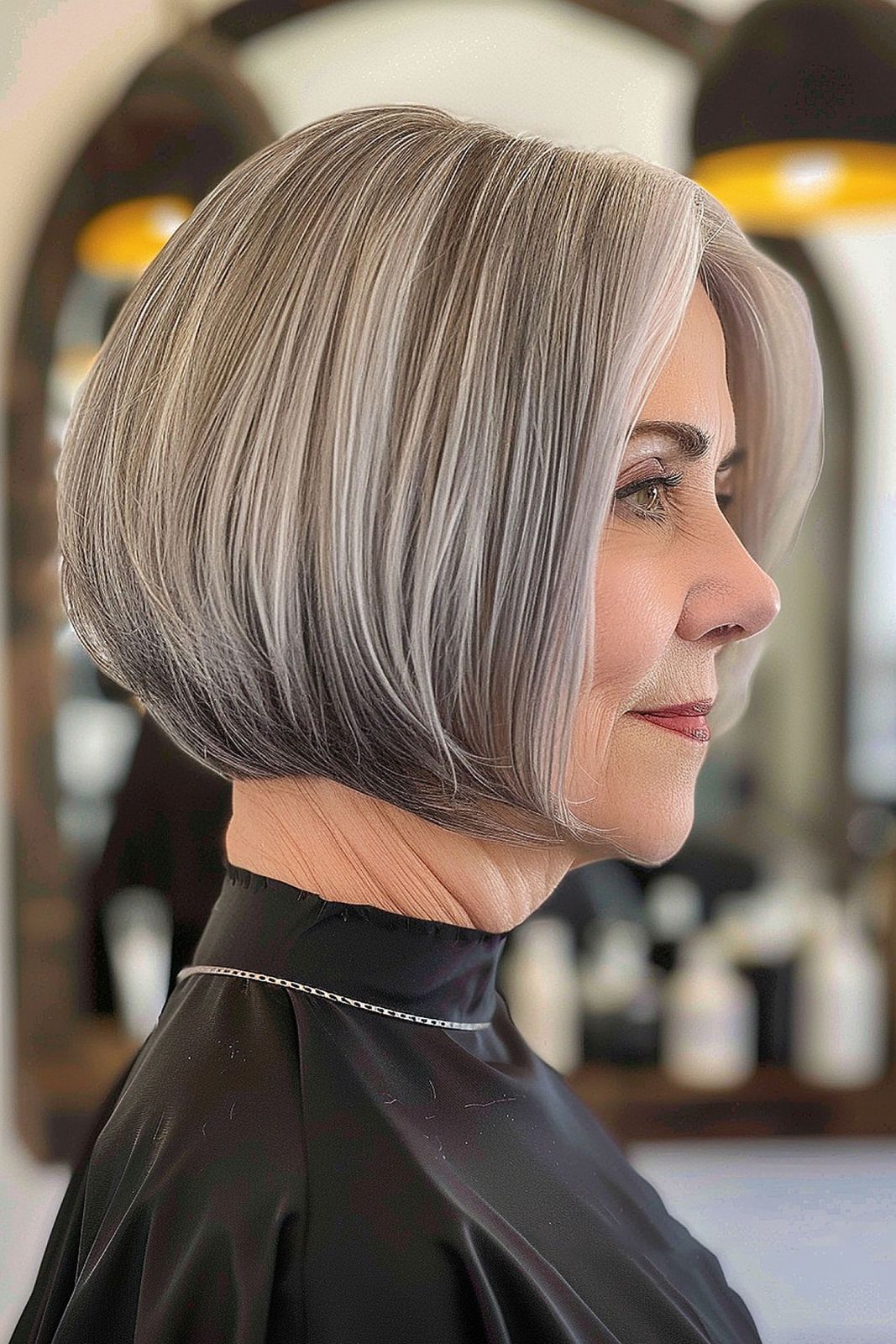 Silver Grey Bob With Blonde Highlights Silver Grey Bob With Blonde Highlights — Highlights Over 60