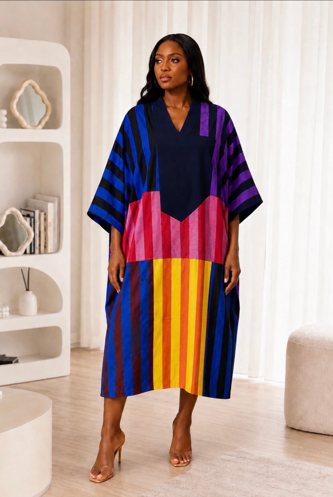 Striped Kaftan Dress With Clear Heels Striped Kaftan Dress With Clear Heels — Afrocentric Outfits