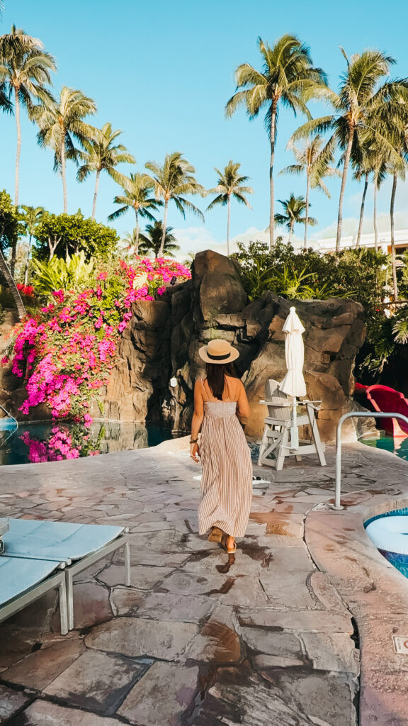 Striped Maxi Dress and Straw Hat for Resort Stroll Striped Maxi Dress and Straw Hat for Resort Stroll — Maui Outfits