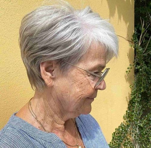 Ear Short Layered Cut With Textured Bangs — Haircuts for Women Over 70 with Glasses