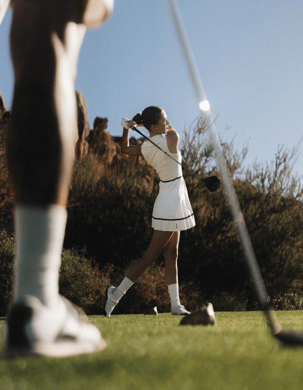 Classic White Collared Golf Dress with Black Trim for Timeless Appeal Classic White Collared Golf Dress with Black Trim for Timeless Appeal — Golf Outfits