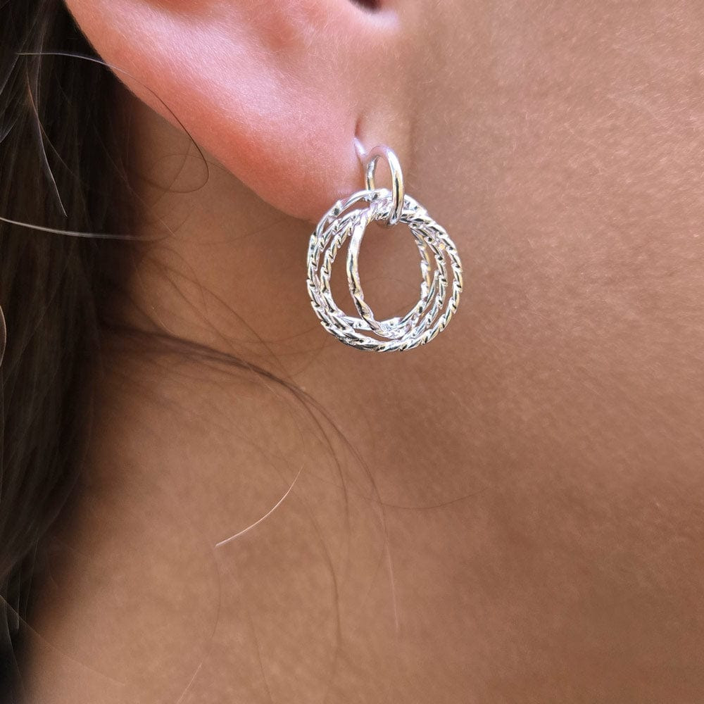 Intricate Design: Textured Interlocking Silver Hoops — Silver Hoops Outfits