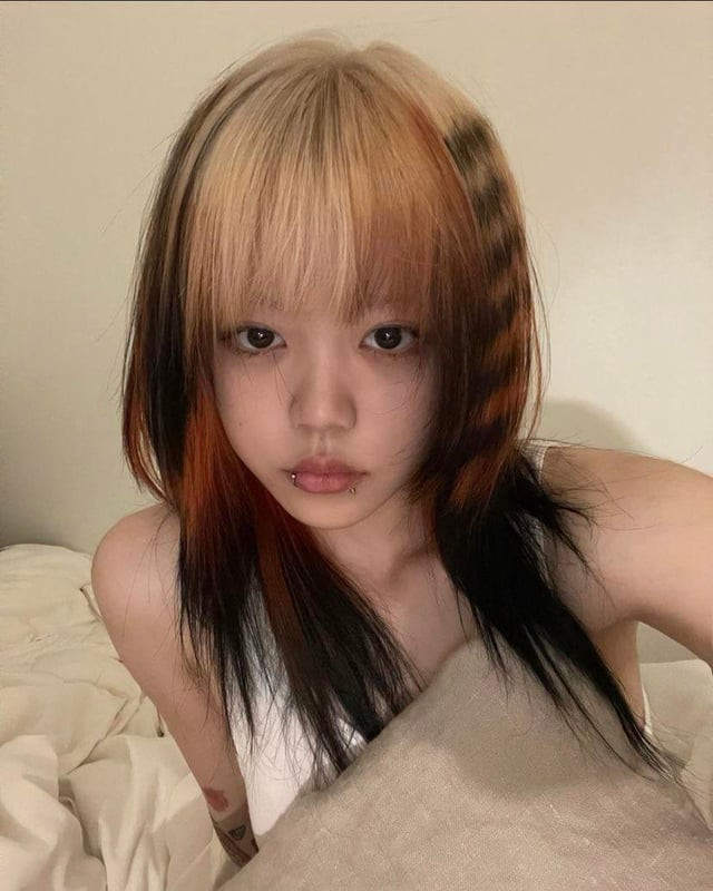 Black And Blonde With Orange Streaks Visual Idea Black And Blonde With Orange Streaks Visual Idea — Raccoon Tail Hair