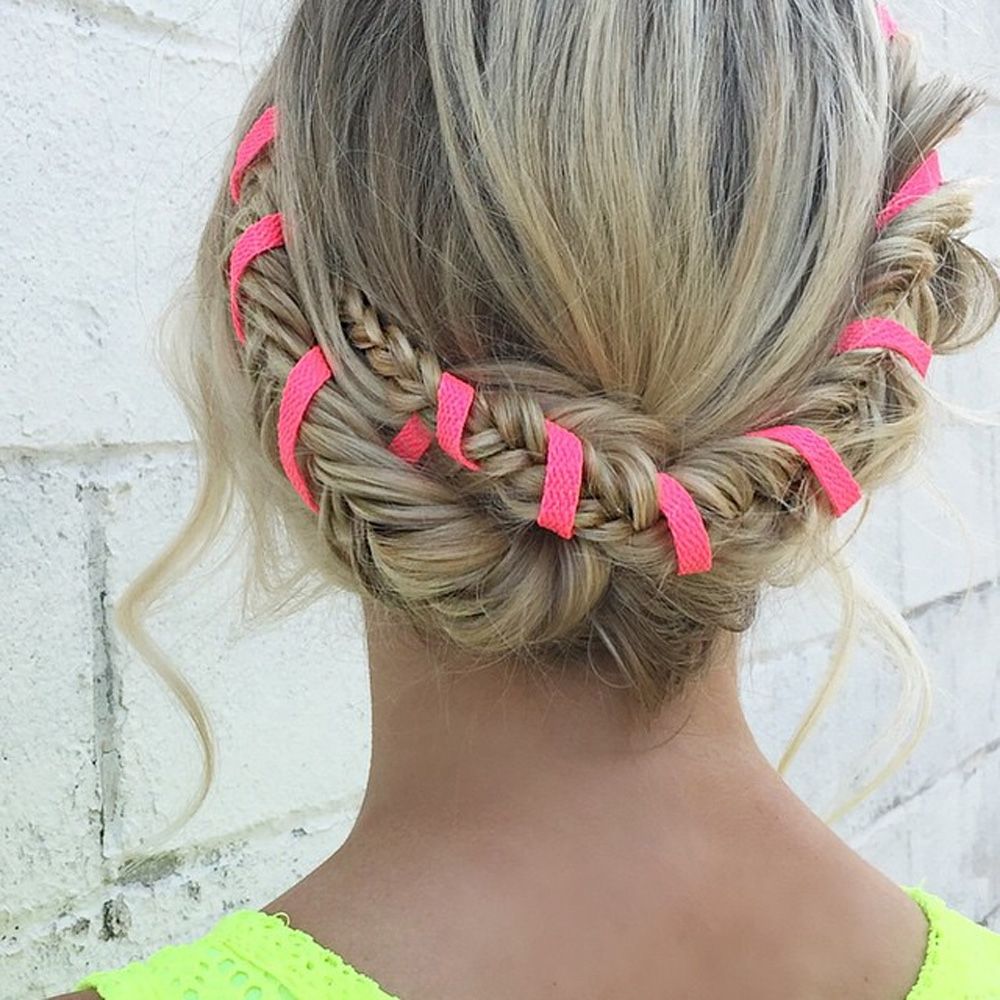 Blonde Wavy Collarbone Braid With Ribbons — Milkmaid Braid