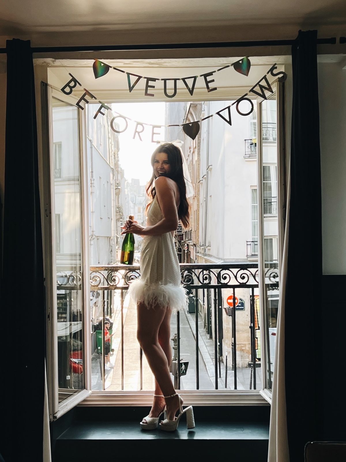 White Sequined Slip Dress with Feather Trim and Veil White Sequined Slip Dress with Feather Trim and Veil — Bachelorette Dresses