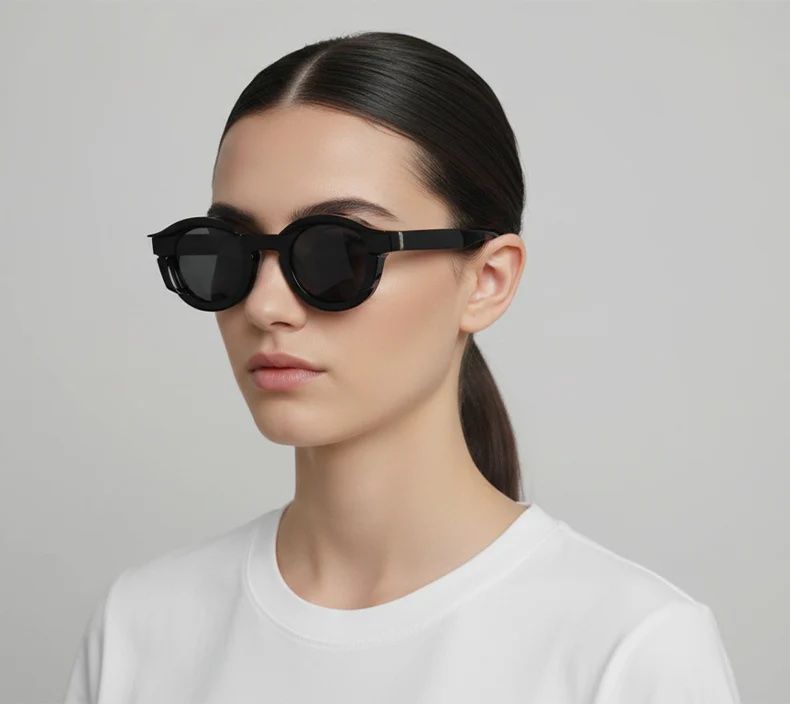 Minimalist White T-Shirt with Bold Shades — Round Sunglasses Outfits