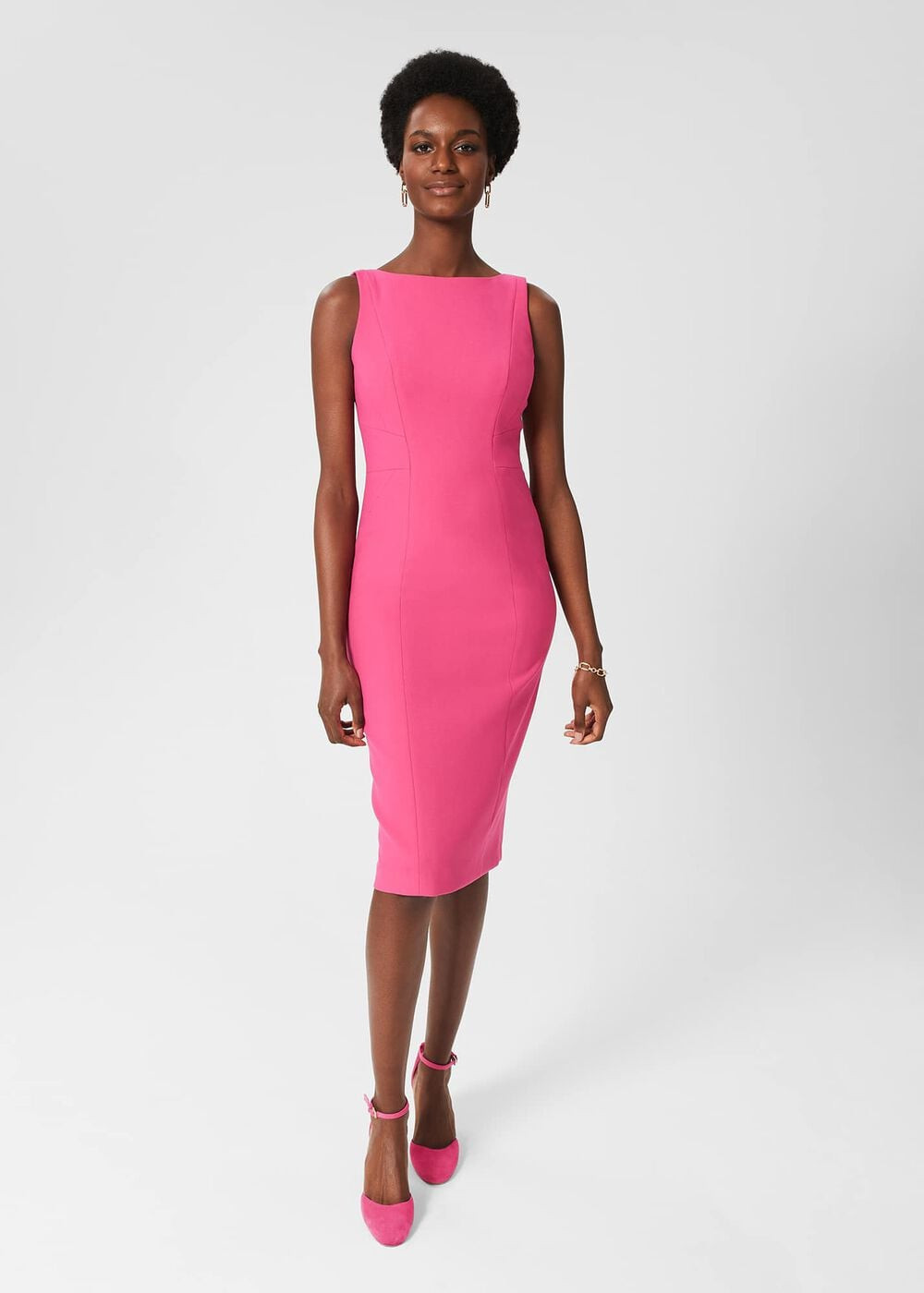 Bright Pink Sleeveless Shift Dress for Smart Casual — Shift Dresses