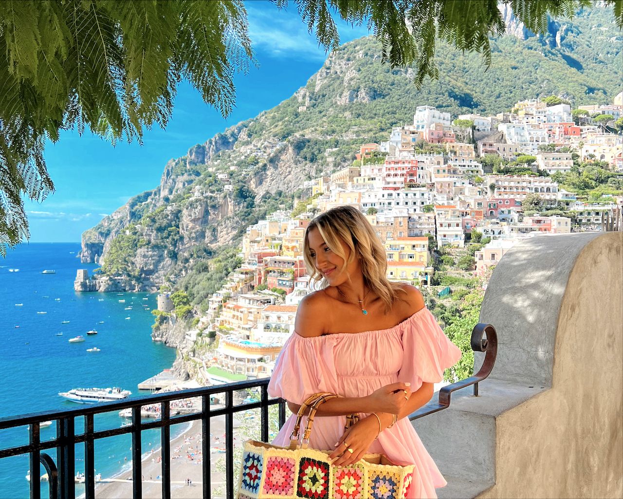 Pink Off-the-Shoulder Mini Dress for Evening Ambiance — Amalfi Coast Outfits