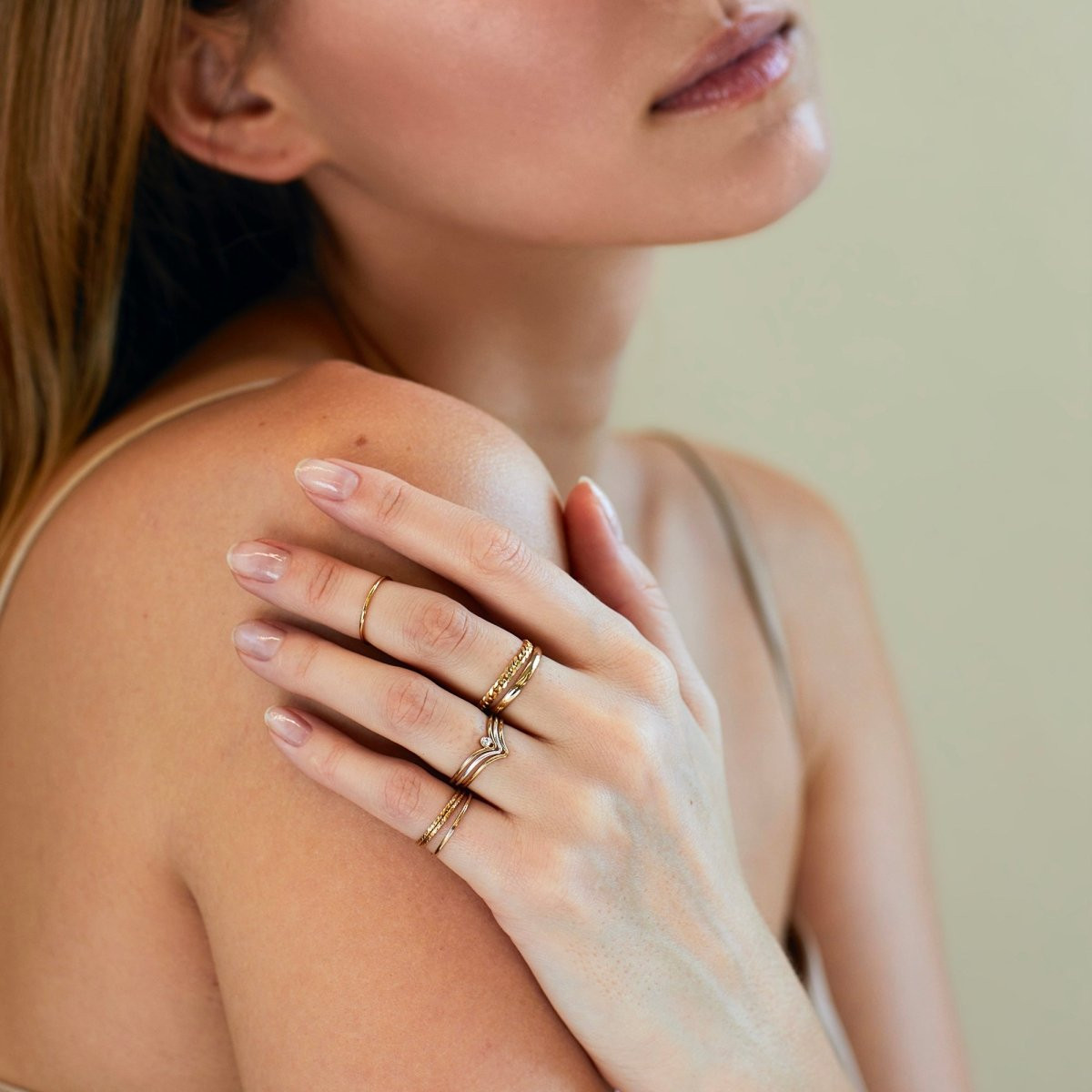 Delicate Stack with Chevron and Beaded Rings Delicate Stack with Chevron and Beaded Rings — Gold Ring Stack