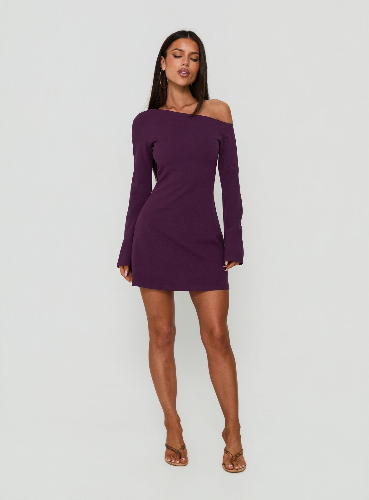 Purple Knit Off-the-Shoulder Mini Dress with Asymmetrical Neckline — Off the Shoulder Dresses