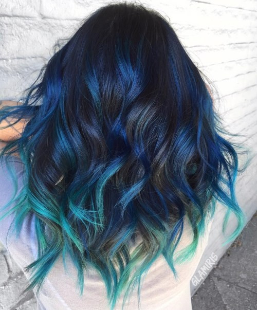 Middle Visual Idea Middle Visual Idea — Blue Highlights on Black Hair