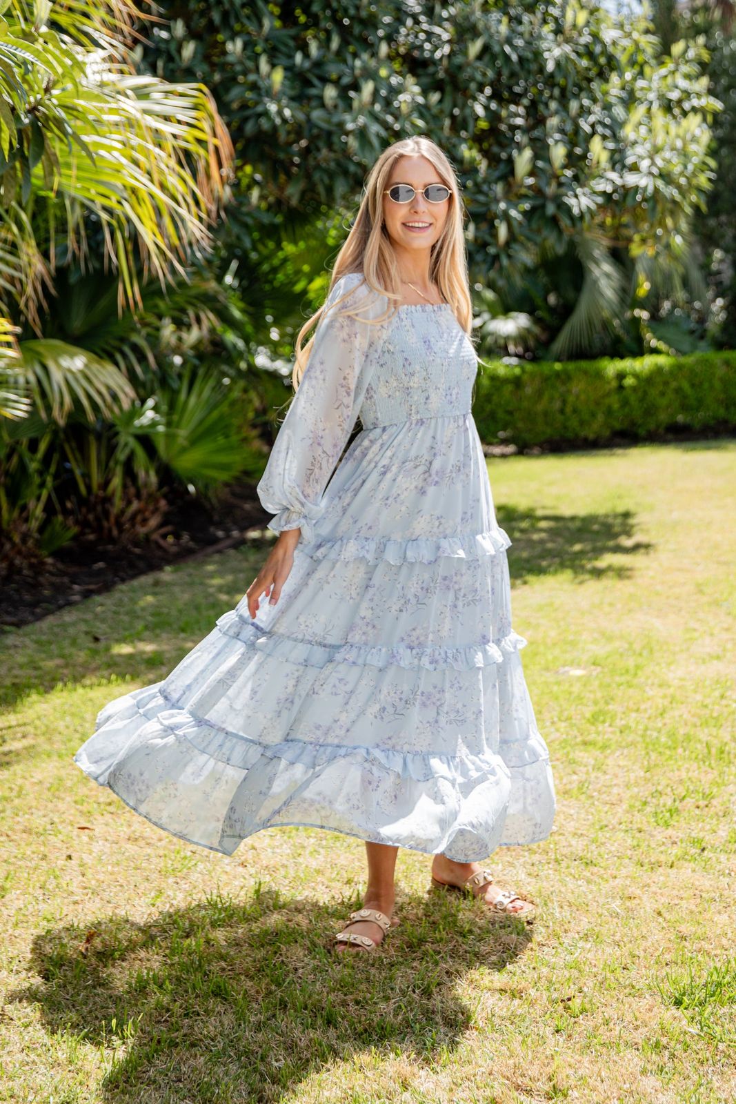 Ethereal Light Blue Floral Maxi Dress — Garden Party Outfits