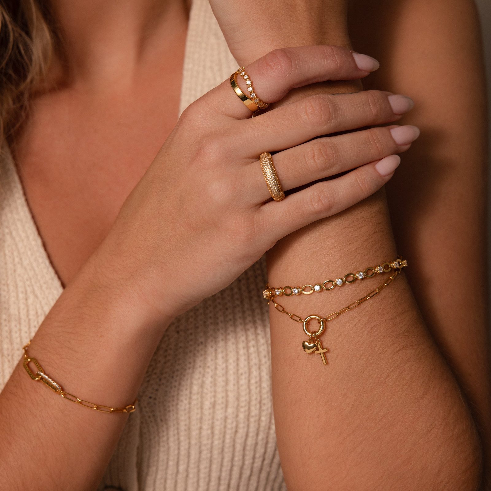 Red Gemstone Charm on a Gold Bracelet with Bar and Initial Charms Red Gemstone Charm on a Gold Bracelet with Bar and Initial Charms — Charm Bracelets
