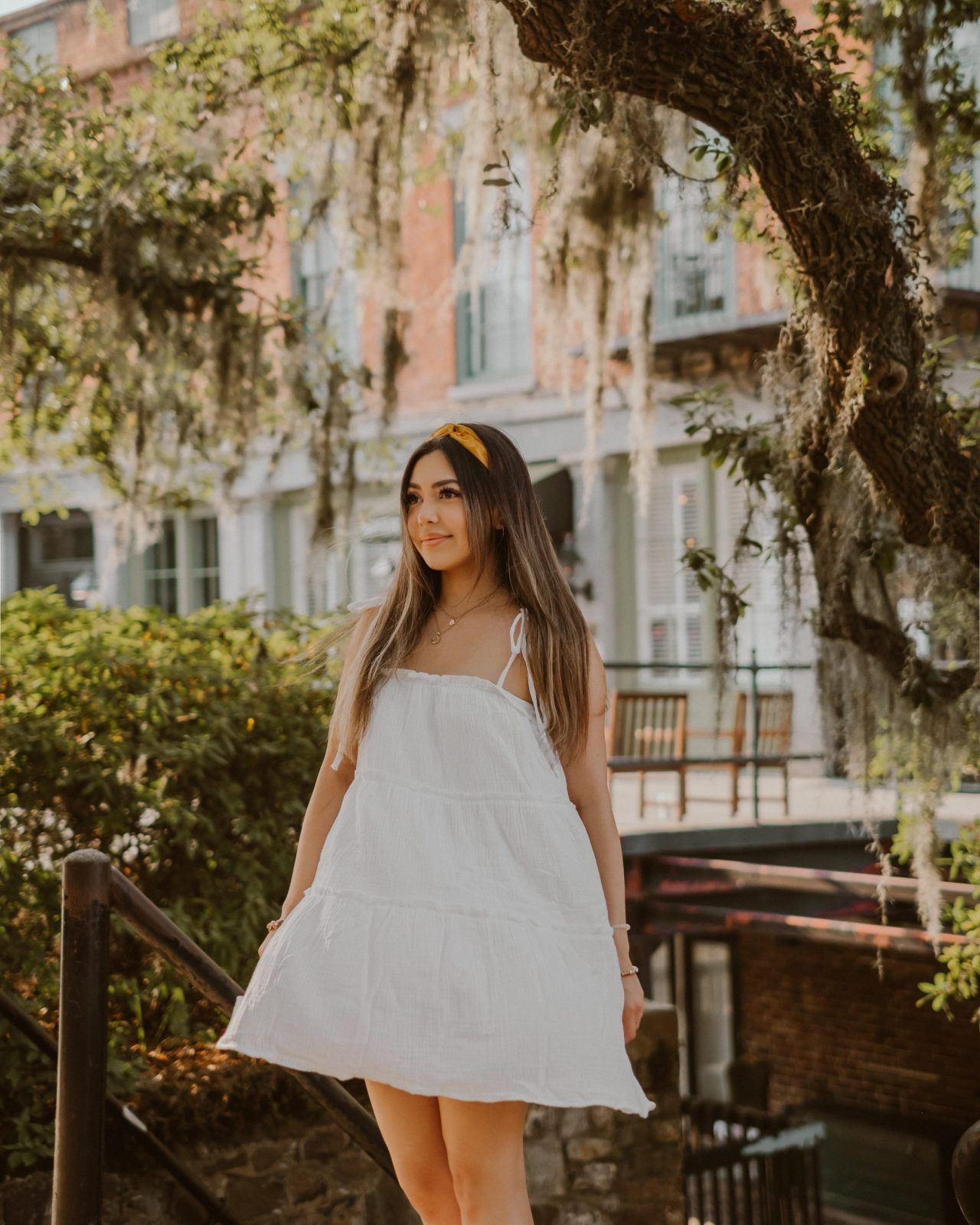 White Tiered Mini Dress with Yellow Headband White Tiered Mini Dress with Yellow Headband — Savannah Outfits