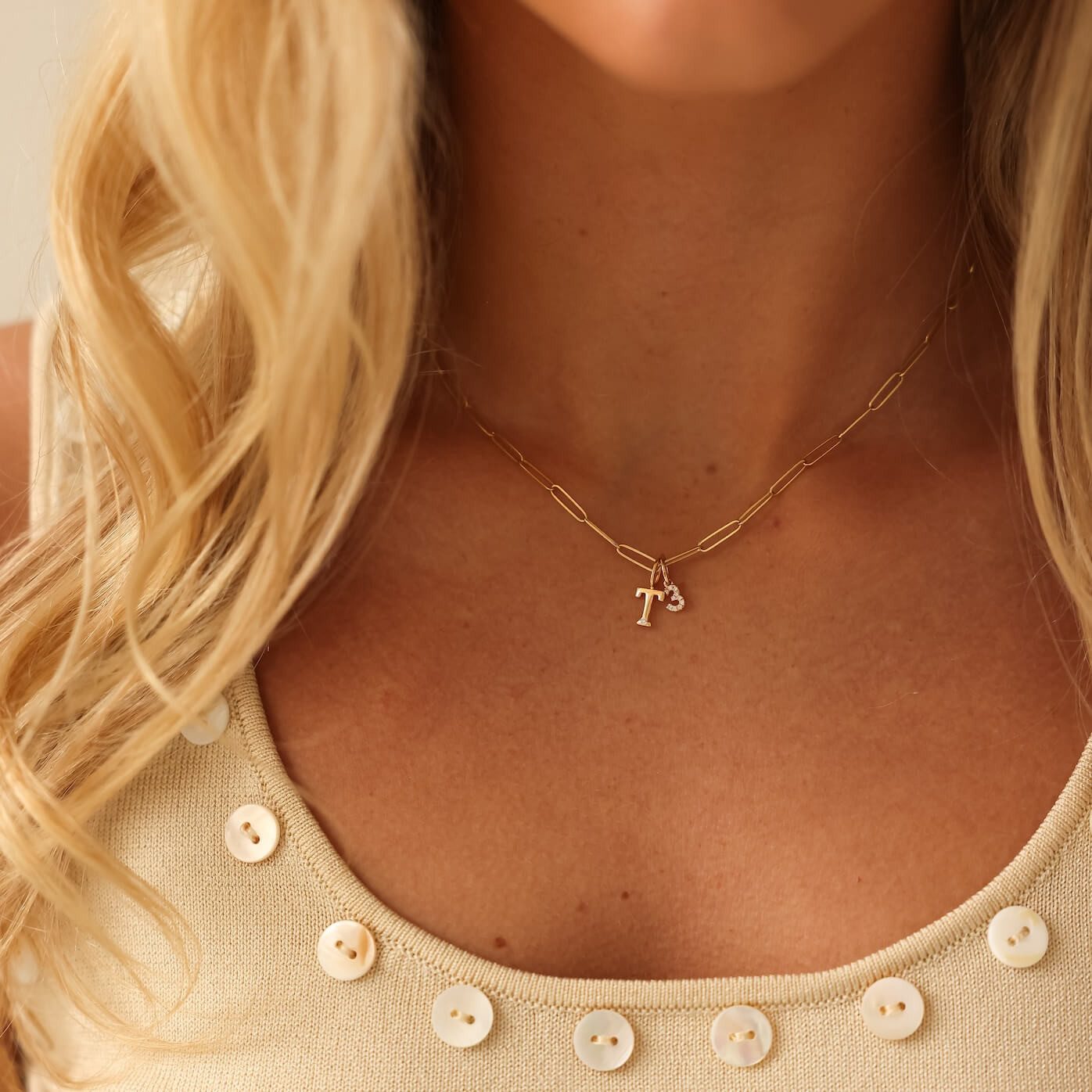 Initial 'T' Charm on Delicate Gold Chain Initial 'T' Charm on Delicate Gold Chain — Charm Necklaces