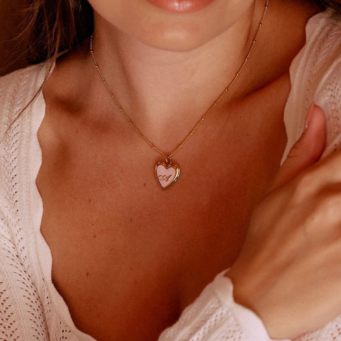 Pink Enamel Heart Locket with Initial 'A' — Locket Necklaces