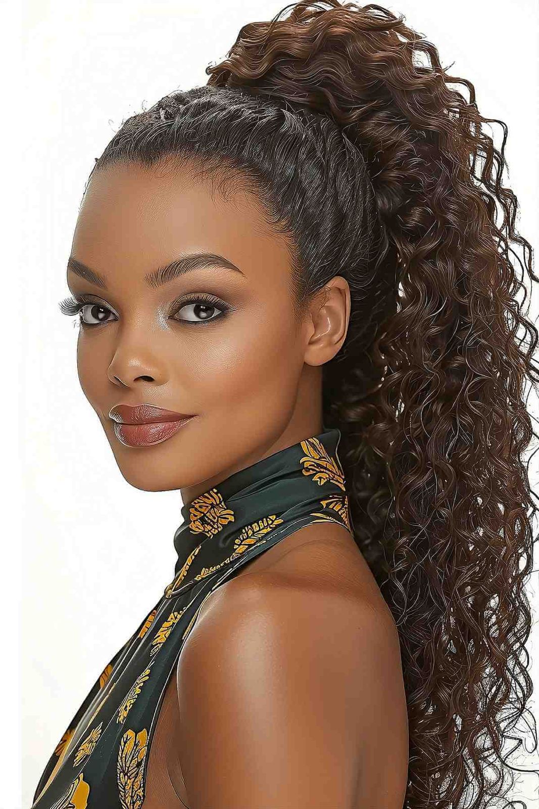 Dense, Defined Curls in Dark Brown Dense, Defined Curls in Dark Brown — Curly High Ponytail