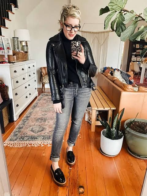 Leather Jacket and Jeans: Polished Streetwear Leather Jacket and Jeans: Polished Streetwear — Platform Loafers Outfits