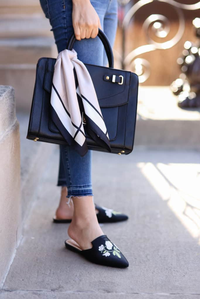 Casual Silk Scarf as a Handbag Accessory — Silk Scarf Outfits